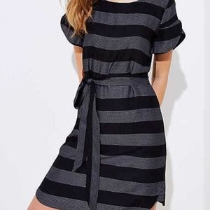 Striped Petal Sleeve Tie Waist Dress